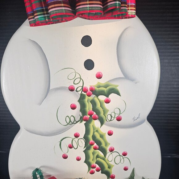 Gorgeous 21" Tall Handmade And Tole Painted Jolly Wood Snowman With Presents - Picture 10 of 12